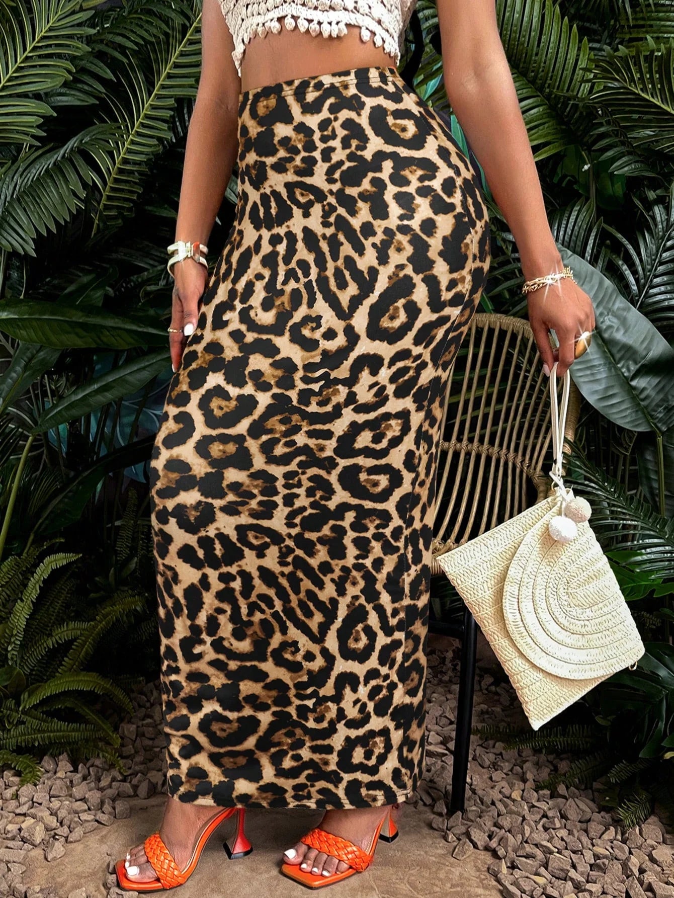 Women Leopard Print Maxi Skirt High Waist Bodycon Mermaid Long Skirt