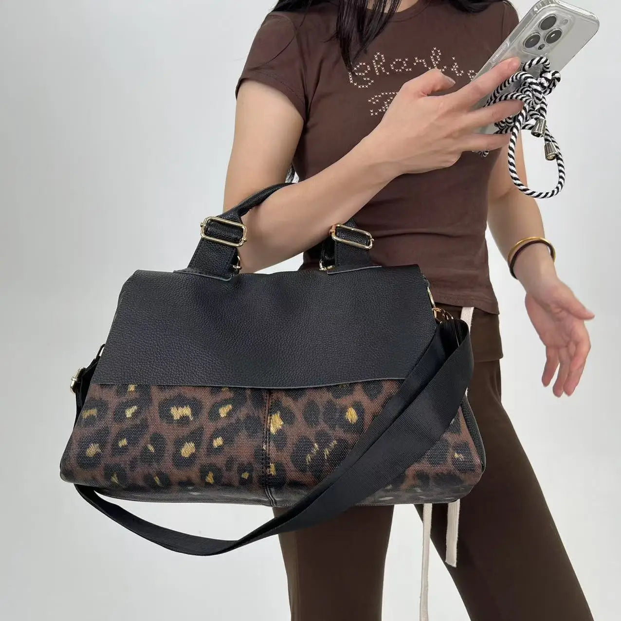 Leopard Print Shoulder Bag for Women | Designer Top Handle Handbag | Large Capacity Fashion Tote | Trendy Everyday Purse