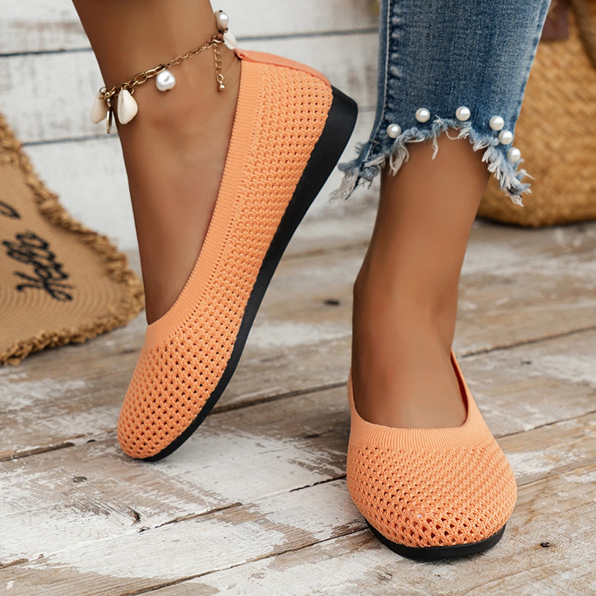 Women’s orthopaedic Breathable Knit Ballet Flats – Lightweight Slip-On Walking Shoes for Casual, Travel & Everyday Wear