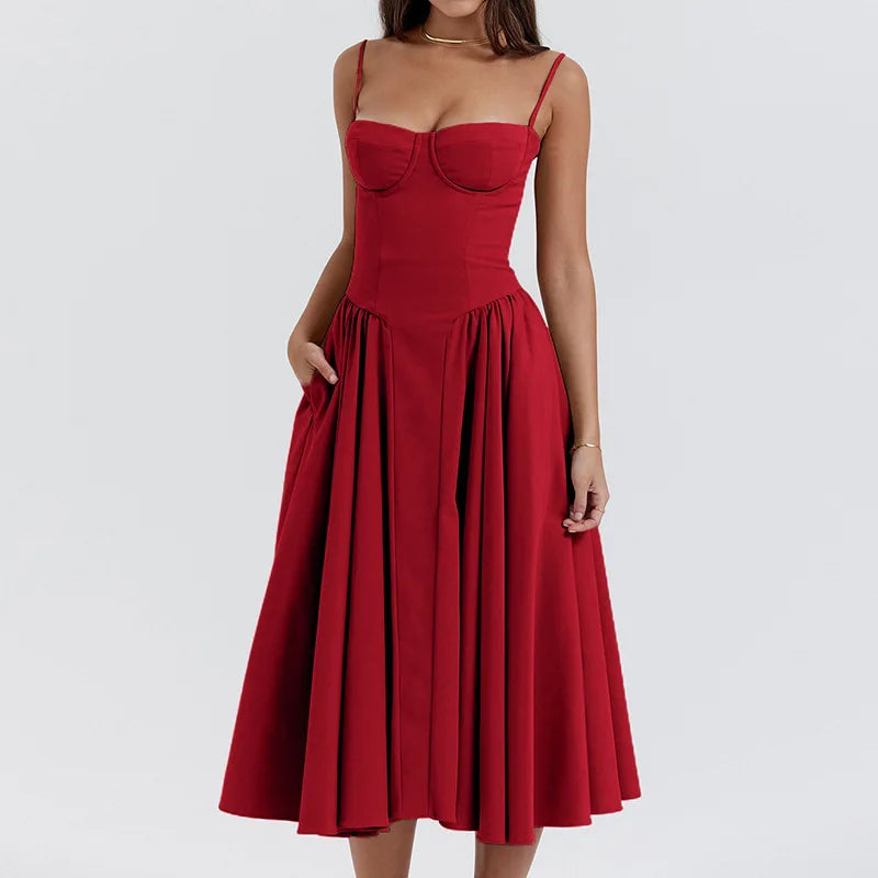 Strap Midi Dress Women | Fit and Flare A Line Casual Summer Dress