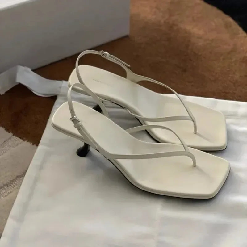 Women’s Minimal Slingback Heel Sandals – Elegant Square Toe Thong Heels for Party & Evening Wear