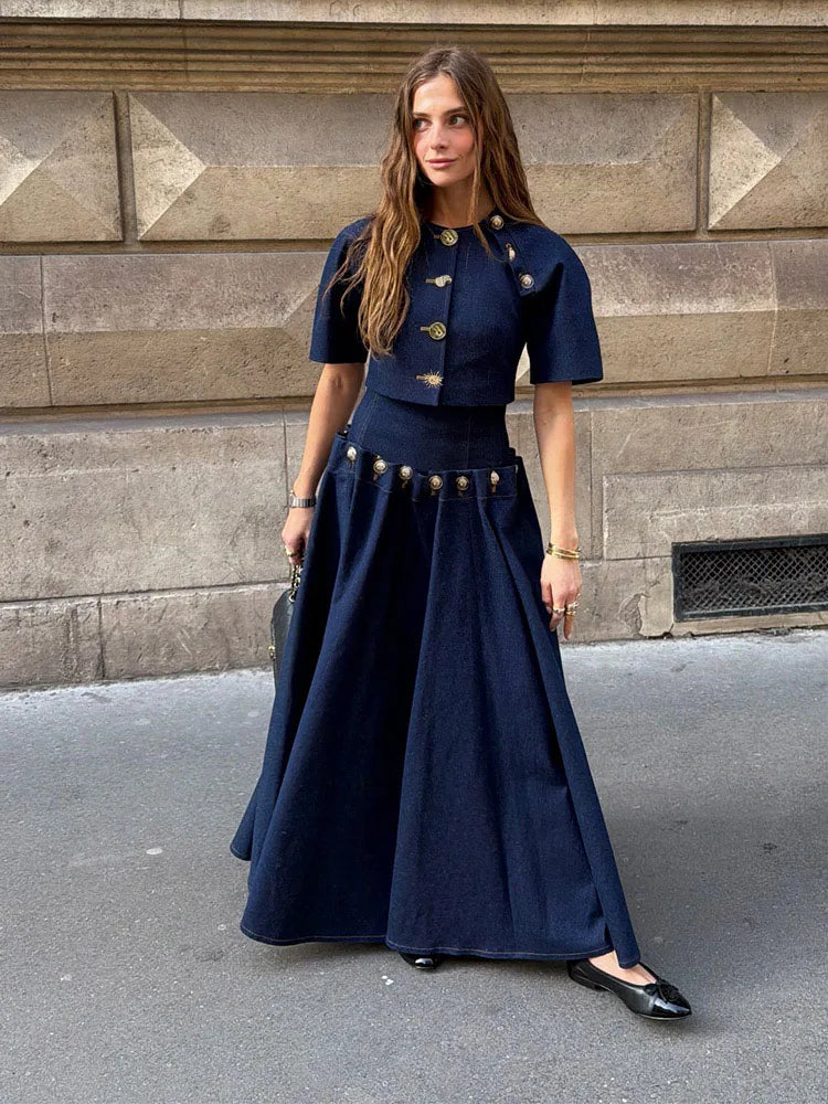 Women's Cropped Top & Full Maxi Skirt Co-Ord Set | Elegant Occasion Two Piece Outfit