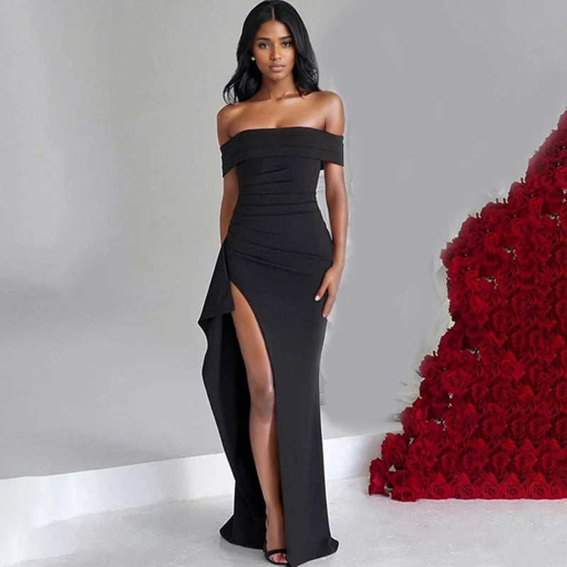 Off Shoulder Bodycon Maxi Dress Women | High Split Elegant Evening Dress