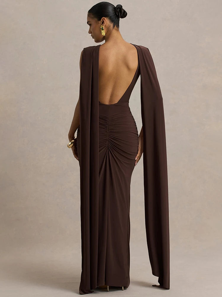 Draped Bodycon Maxi Dress Women | Sleeveless Elegant Evening Dress