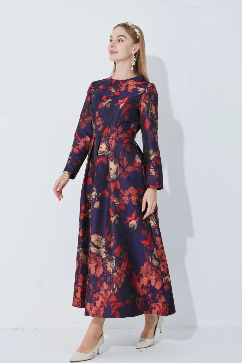Floral A Line Midi Dress Women | Long Sleeve Elegant Party Occasion Dress