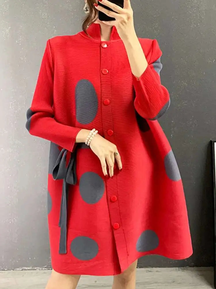 Women’s Polka Dot Shirt Dress | Oversized A-Line Button Front Contemporary Art Dress