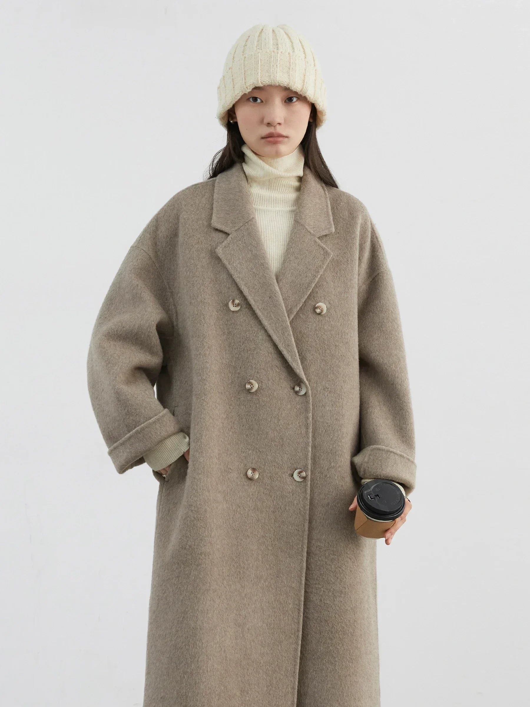 Women’s Oversized Double Breasted Wool Coat | Elegant Long Winter Overcoat