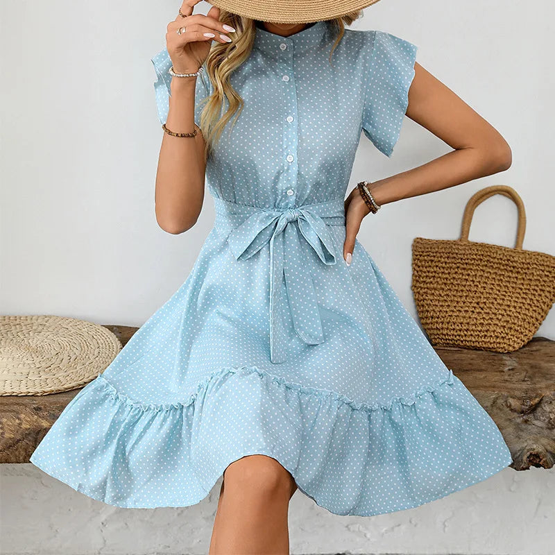 Polka Dot Mini Dress | Casual Summer Ruffle Dress