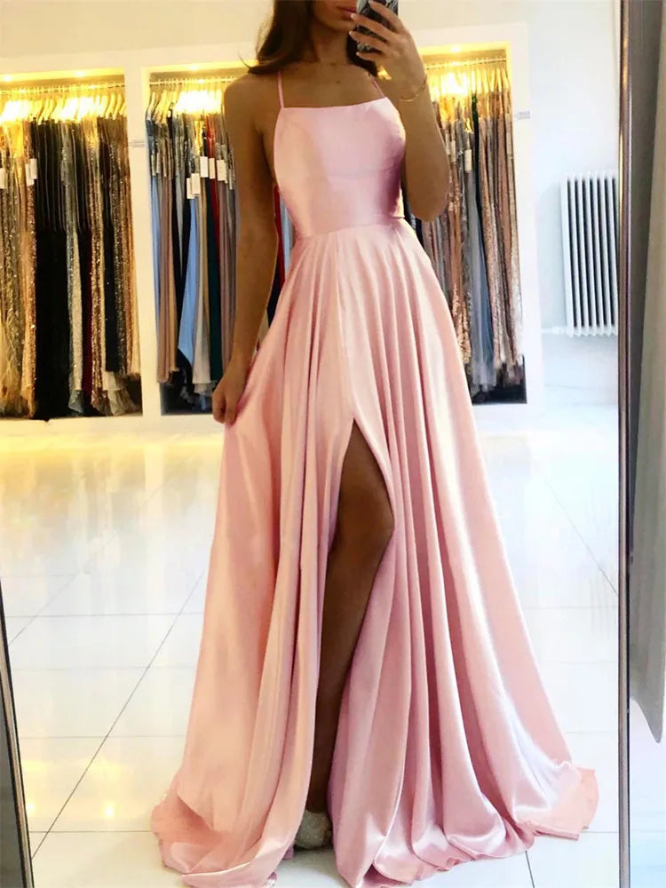 Satin Maxi Dress Women | Spaghetti Strap A Line Evening Party Dress