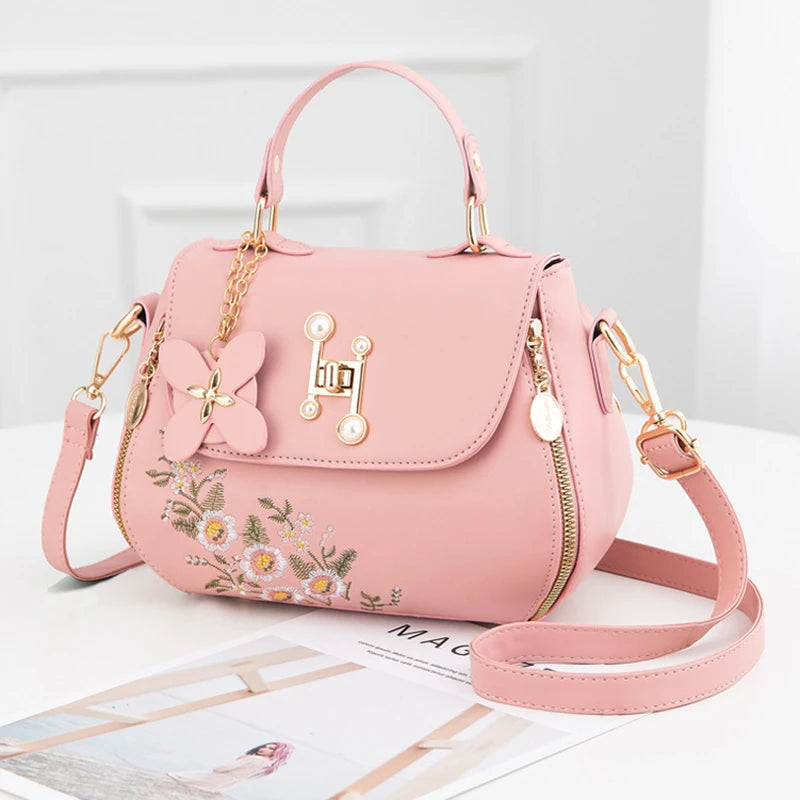 Floral Crossbody Handbag for Women | Elegant Top Handle Shoulder Bag | Cute Embroidered Purse | Fashion Everyday Satchel