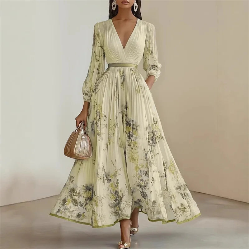 Floral Maxi Dress Women | Long Sleeve V Neck A Line Evening Dress