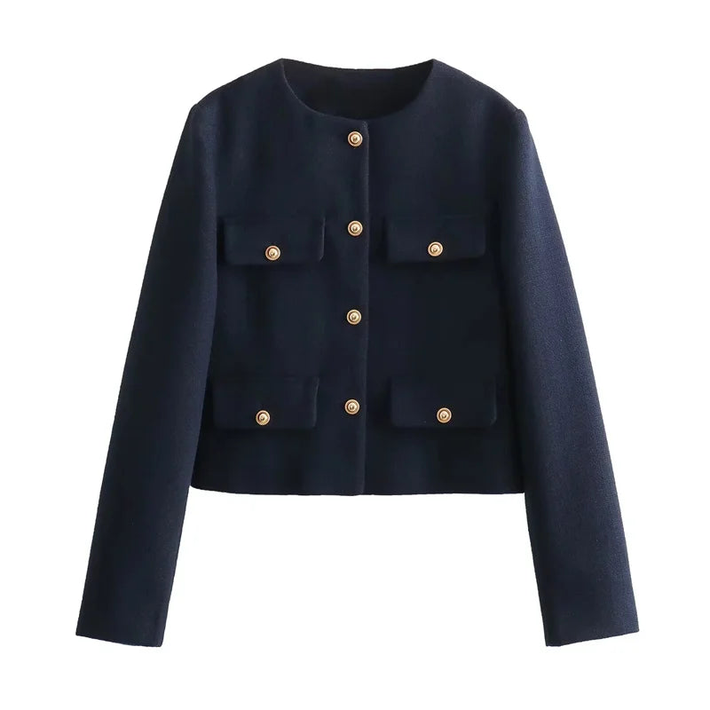 Women’s Elegant Cropped Blazer Jacket | Minimalist Button-Up Office Coat