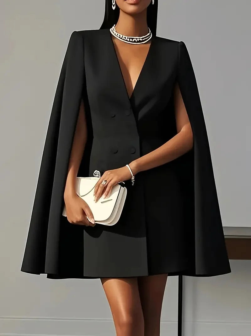 Blazer Cape Mini Dress Women | V Neck Structured Elegant Party Dress