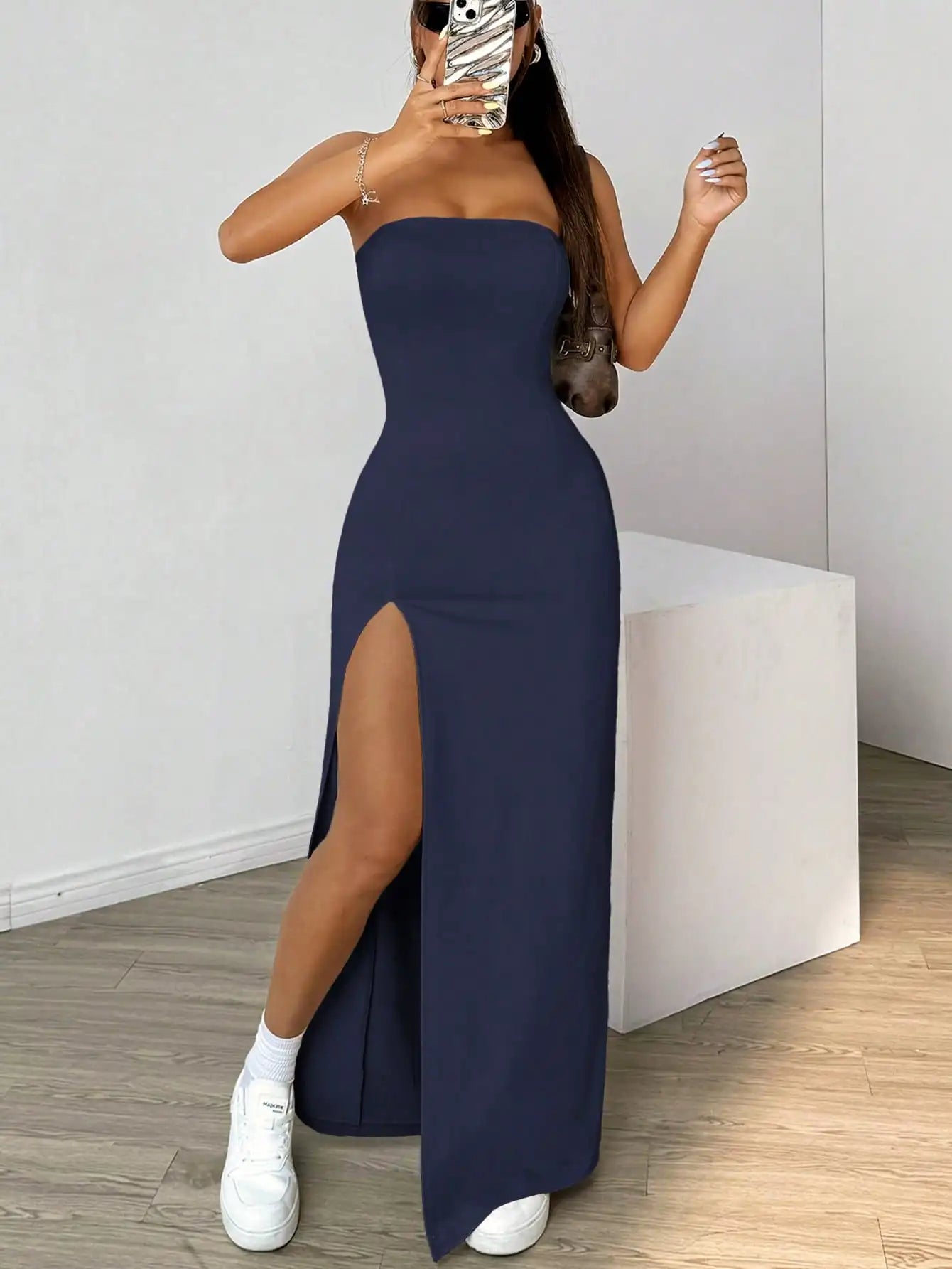 Strapless Maxi Dress | Bodycon Slit Evening Dress
