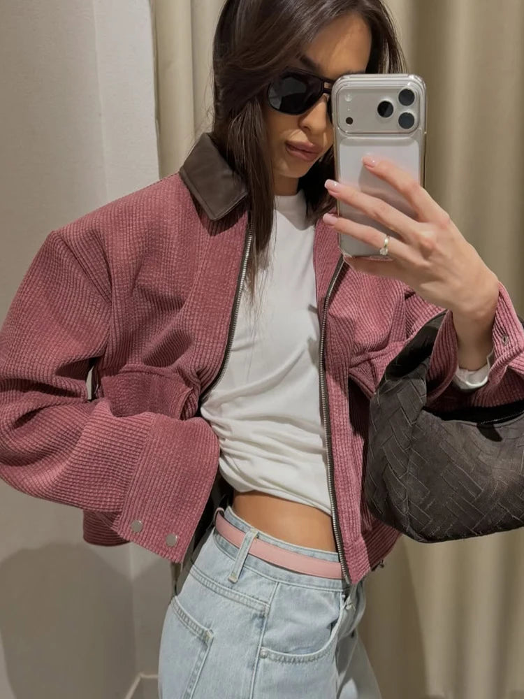 Women’s Vintage Corduroy Jacket | Casual Zip-Up Oversized Bomber Coat