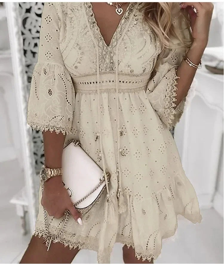 Boho Embroidered Mini Dress | Lace Summer Beach Dress