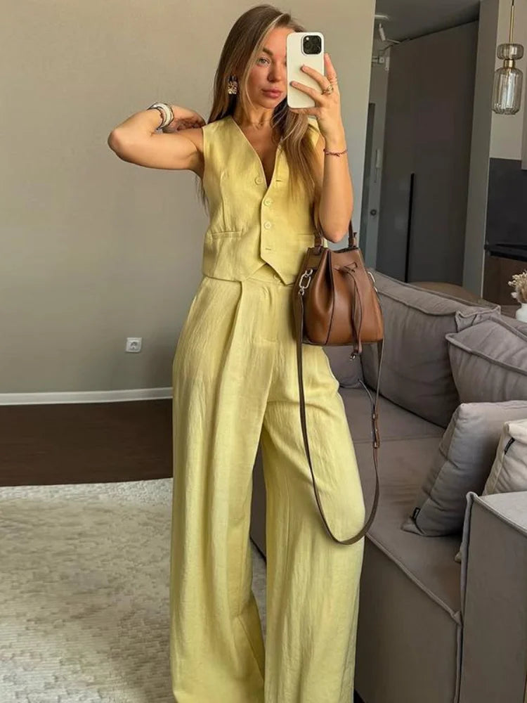 Women's Tailored Waistcoat & Wide Leg Trousers Co-Ord Set | Smart Casual Two Piece Outfit