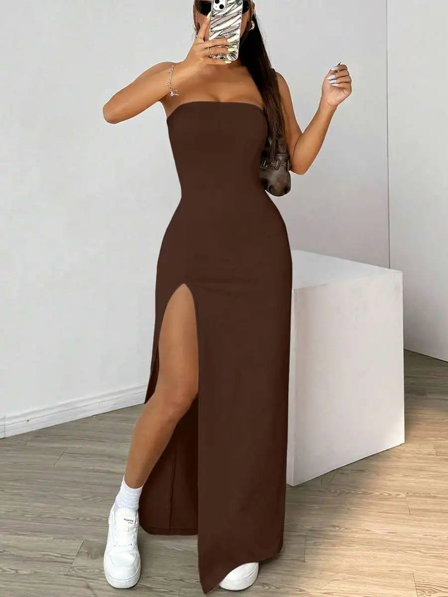 Strapless Maxi Dress | Bodycon Slit Evening Dress