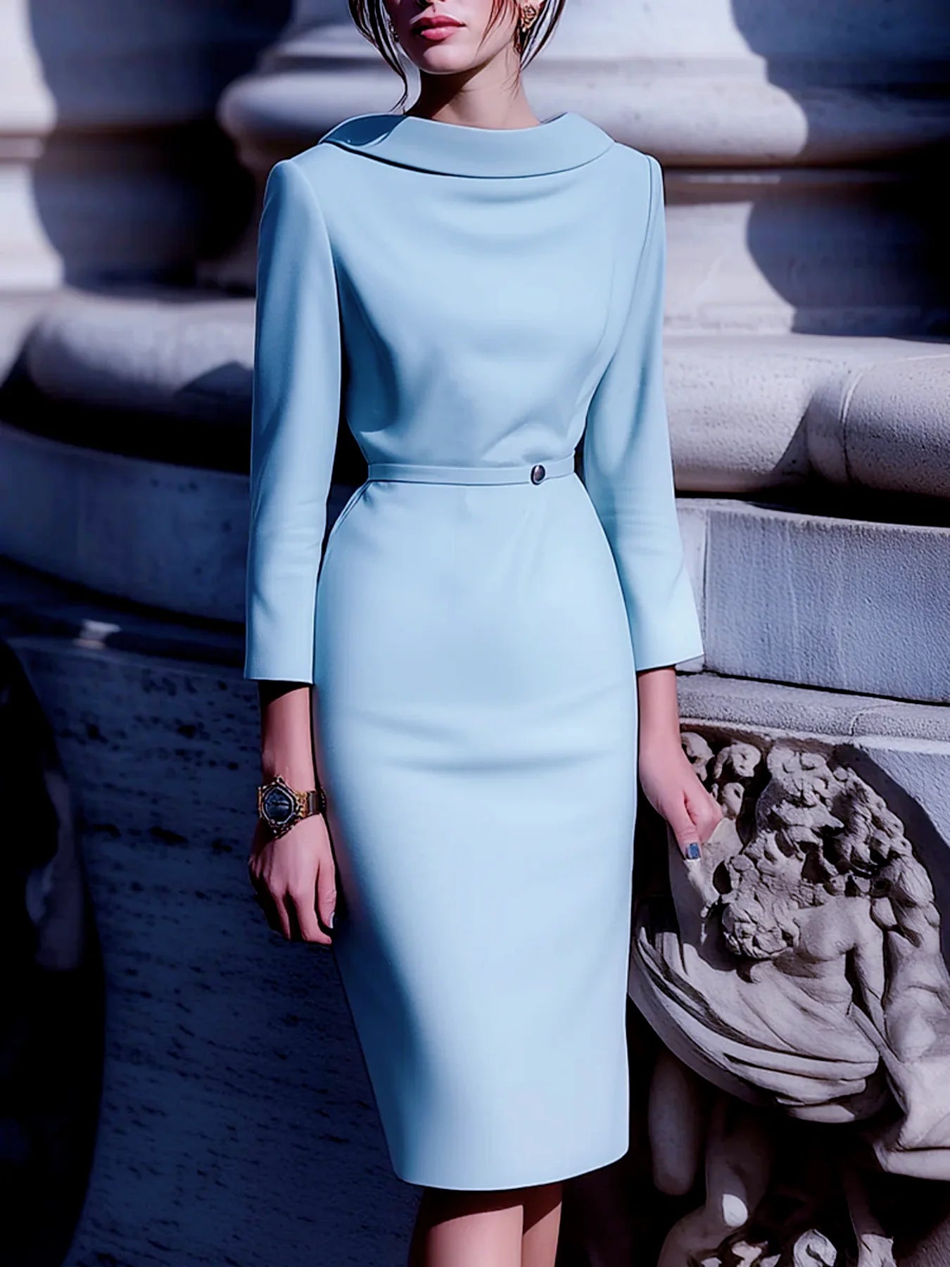 Elegant Midi Pencil Dress Women | Long Sleeve Minimalist Office Dress