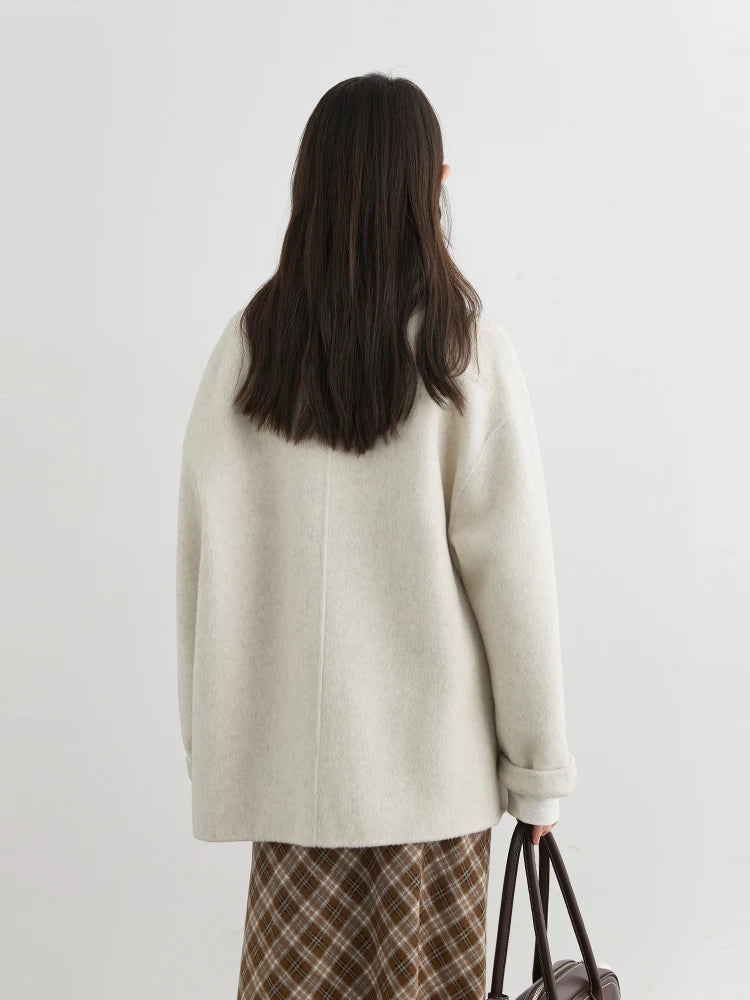 Women’s Oversized Minimalist Wool Jacket with Scarf | Cozy Winter Coat