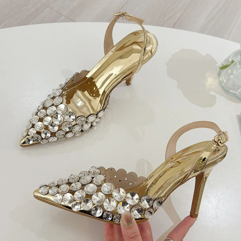 Women’s Rhinestone Slingback Stiletto Heels – Pointed Toe Crystal Party Pumps for Wedding, Evening & Special Occasion Wear