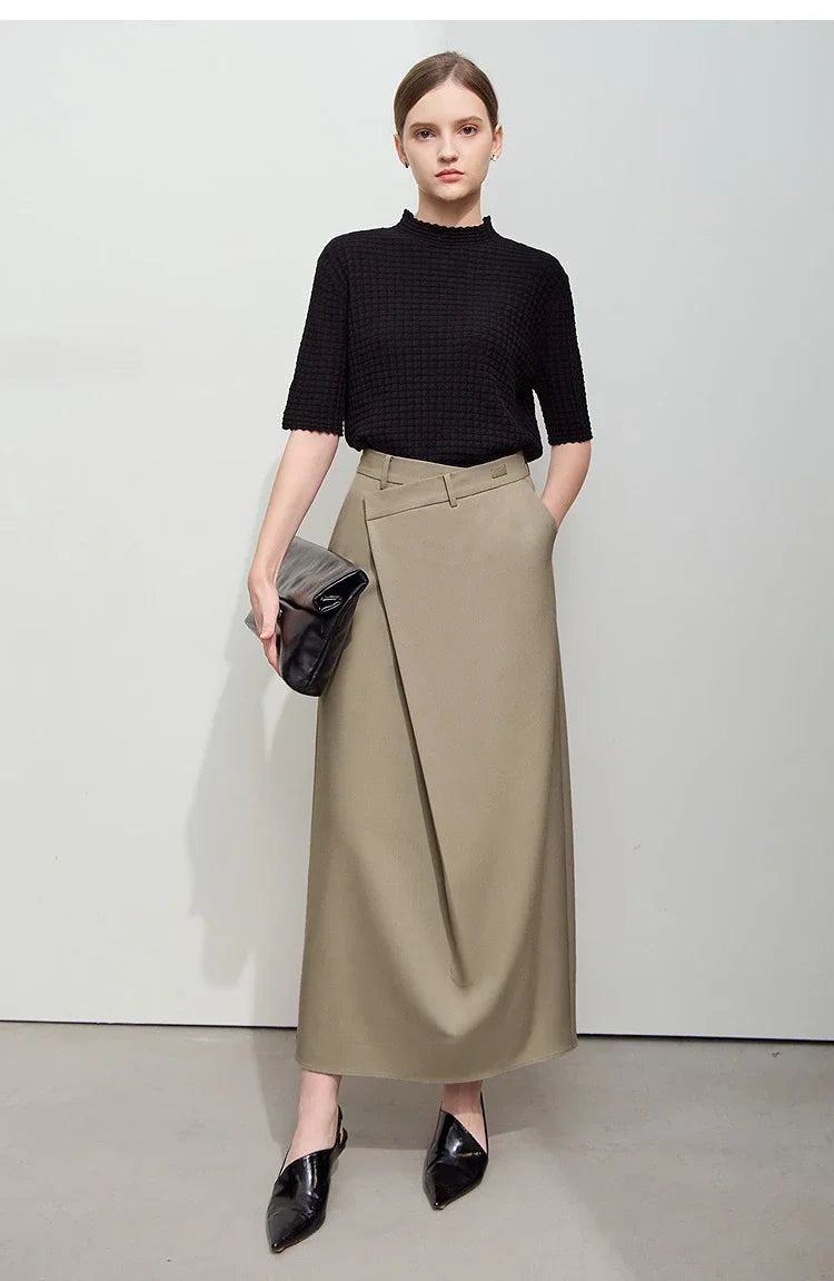 Women High Waist Wrap Maxi Skirt Minimalist Elegant Straight Long Skirt