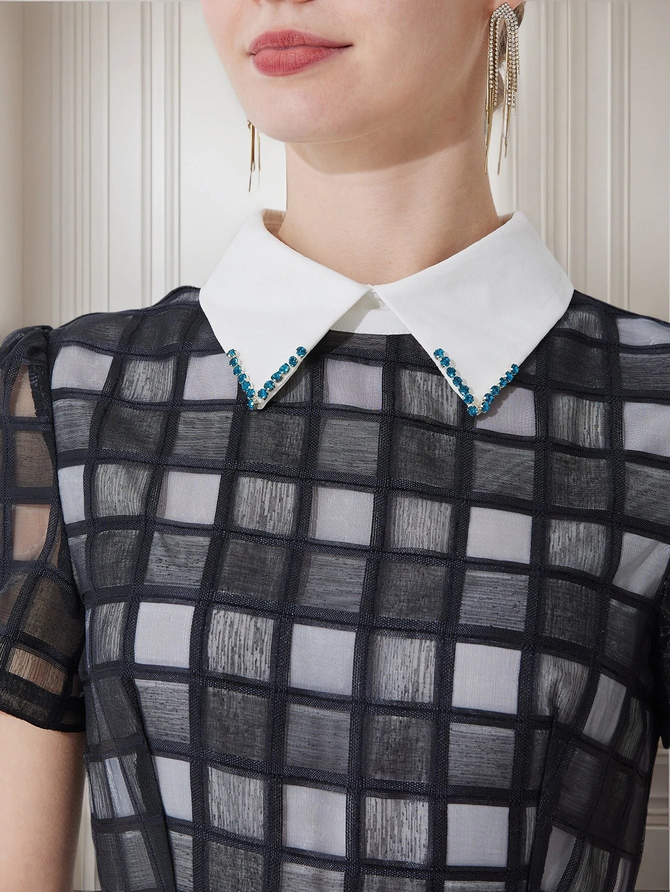 Mesh A Line Midi Dress Women | Short Sleeve Collared Elegant Party Dress