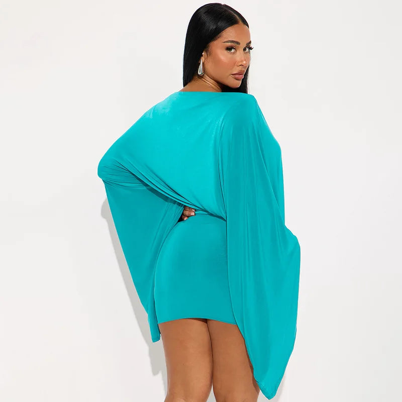 Women’s Batwing Mini Dress | Off Shoulder Bodycon Cocktail Dress with Cape Sleeves for Parties, Vacation & Evening Wear