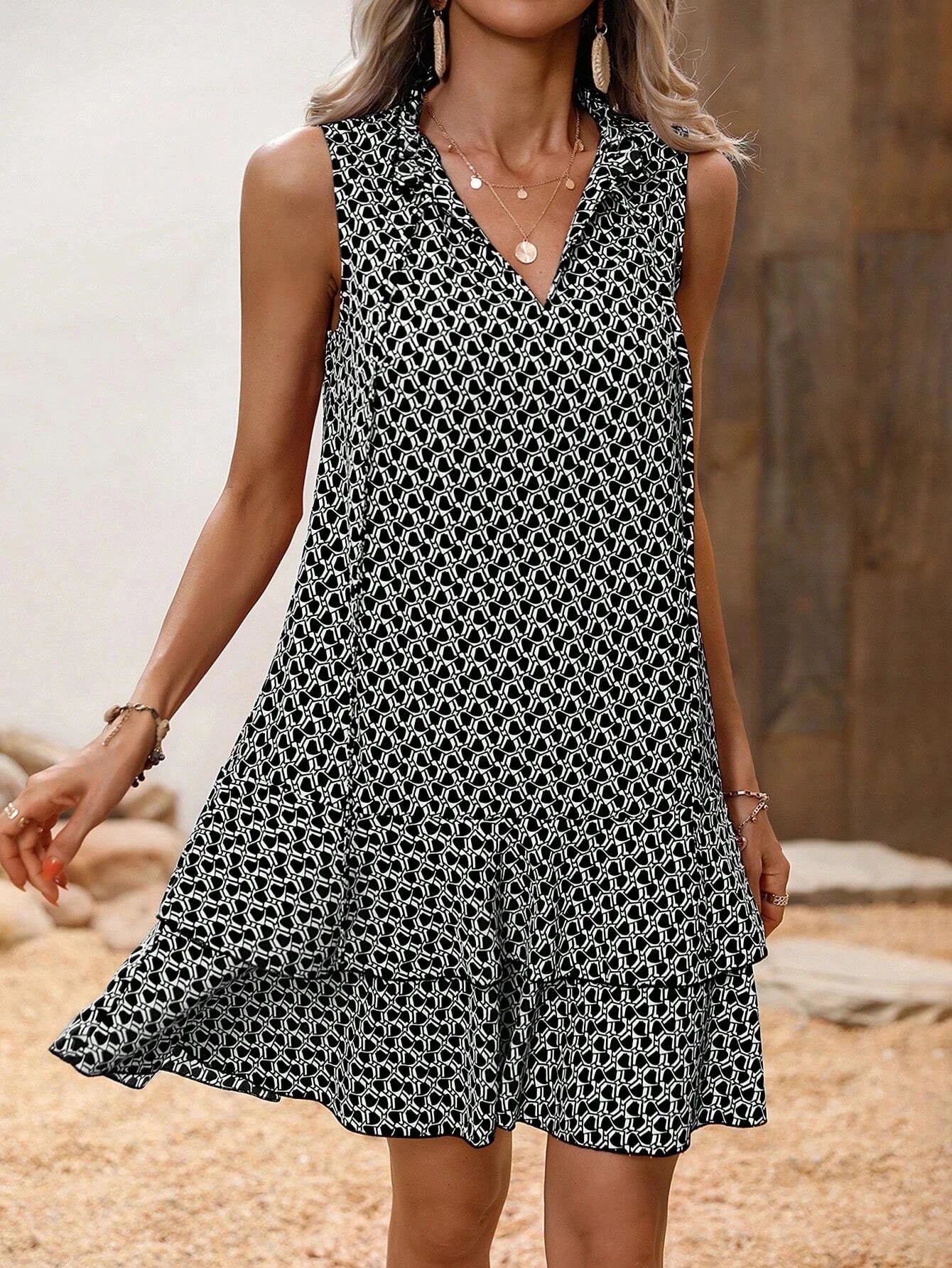 Boho Printed Sleeveless Mini Dress | Loose Fit Summer Dress