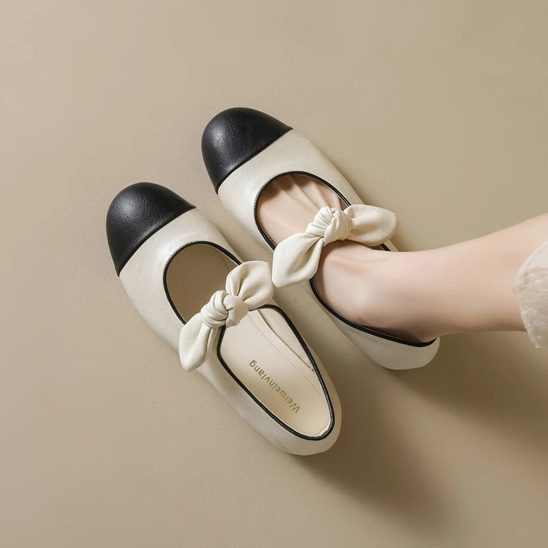Women’s Bow Mary Jane Ballet Flats – Round Toe Slip-On Shoes for Casual, Office & Everyday Wear