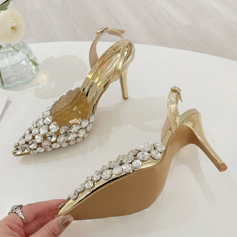 Women’s Rhinestone Slingback Stiletto Heels – Pointed Toe Crystal Party Pumps for Wedding, Evening & Special Occasion Wear