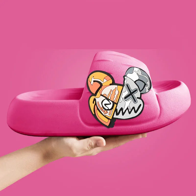 Women’s Graphic Slide Slippers – Casual Cartoon Comfort Slides for Home, Beach & Everyday Wear