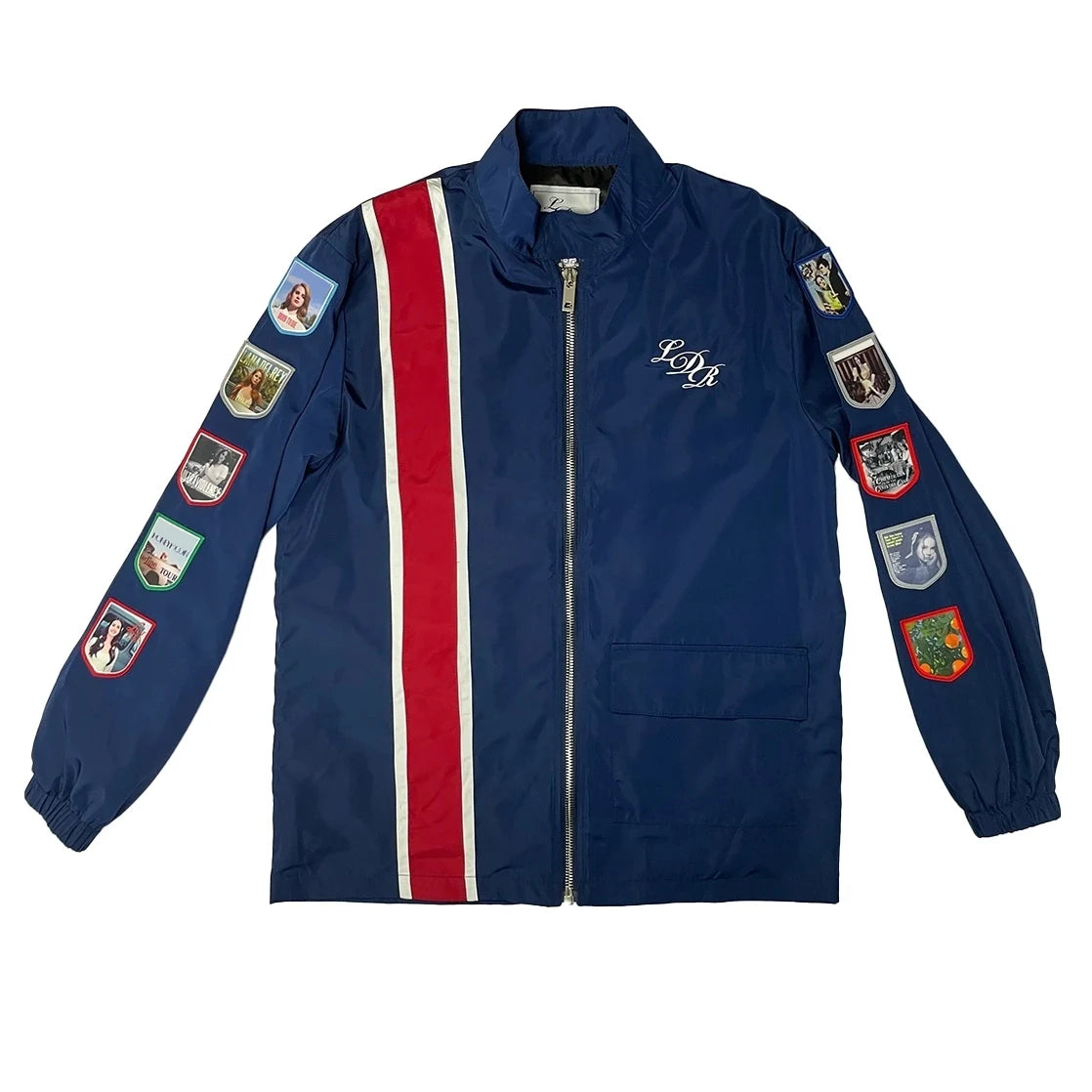 Women’s Vintage Patchwork Racing Jacket | Oversized Blue Motorsport Zip Up Streetwear Windbreaker