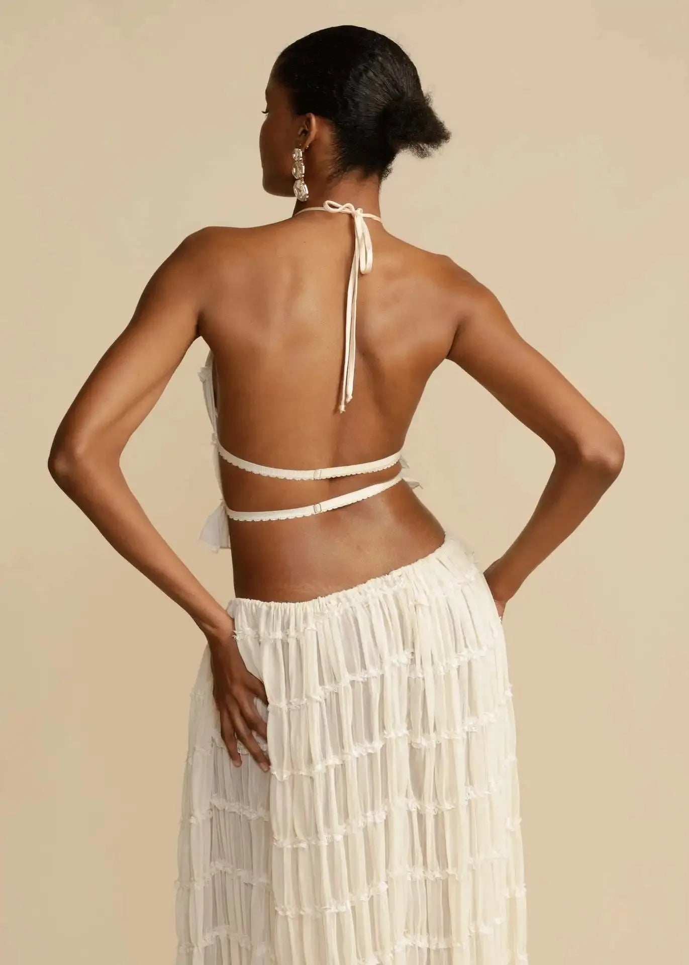 Women's Textured Halter Crop Top & Maxi Skirt Co-Ord Set | Elegant Resort Two Piece Outfit