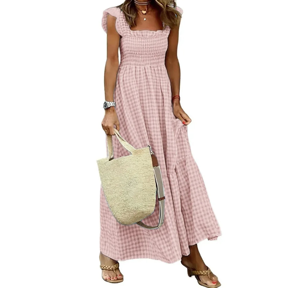 Gingham Maxi Dress Women | Smocked Bodice A Line Casual Summer Dress