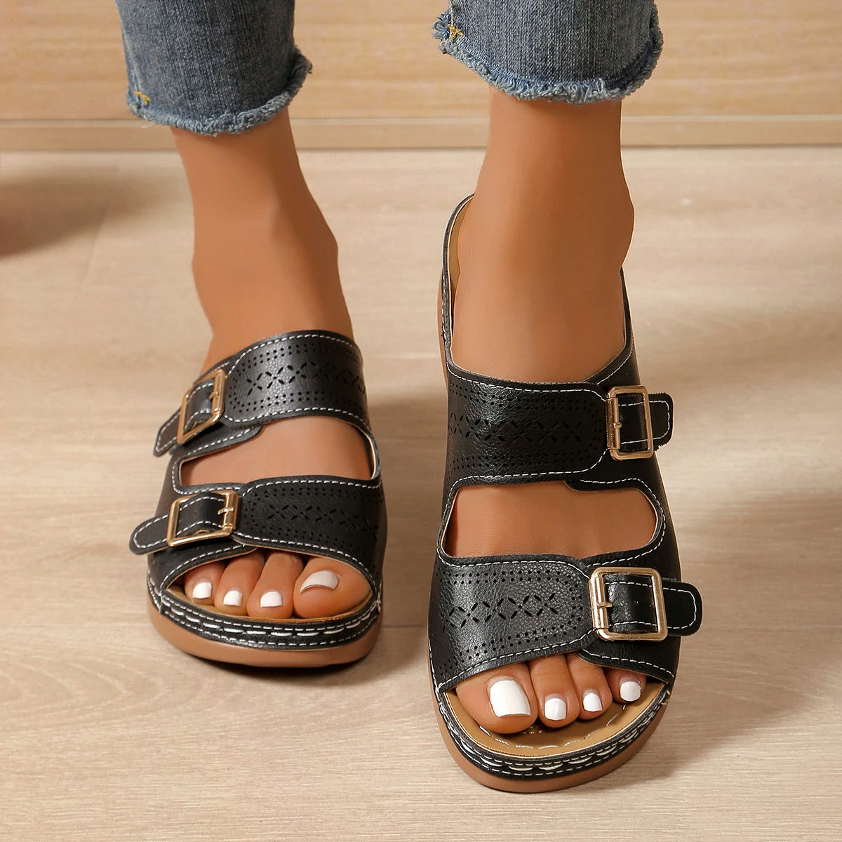 Women’s orthopaedic Comfort Buckle Slide Sandals – Adjustable Open Toe Casual Slippers for Everyday & Summer Wear