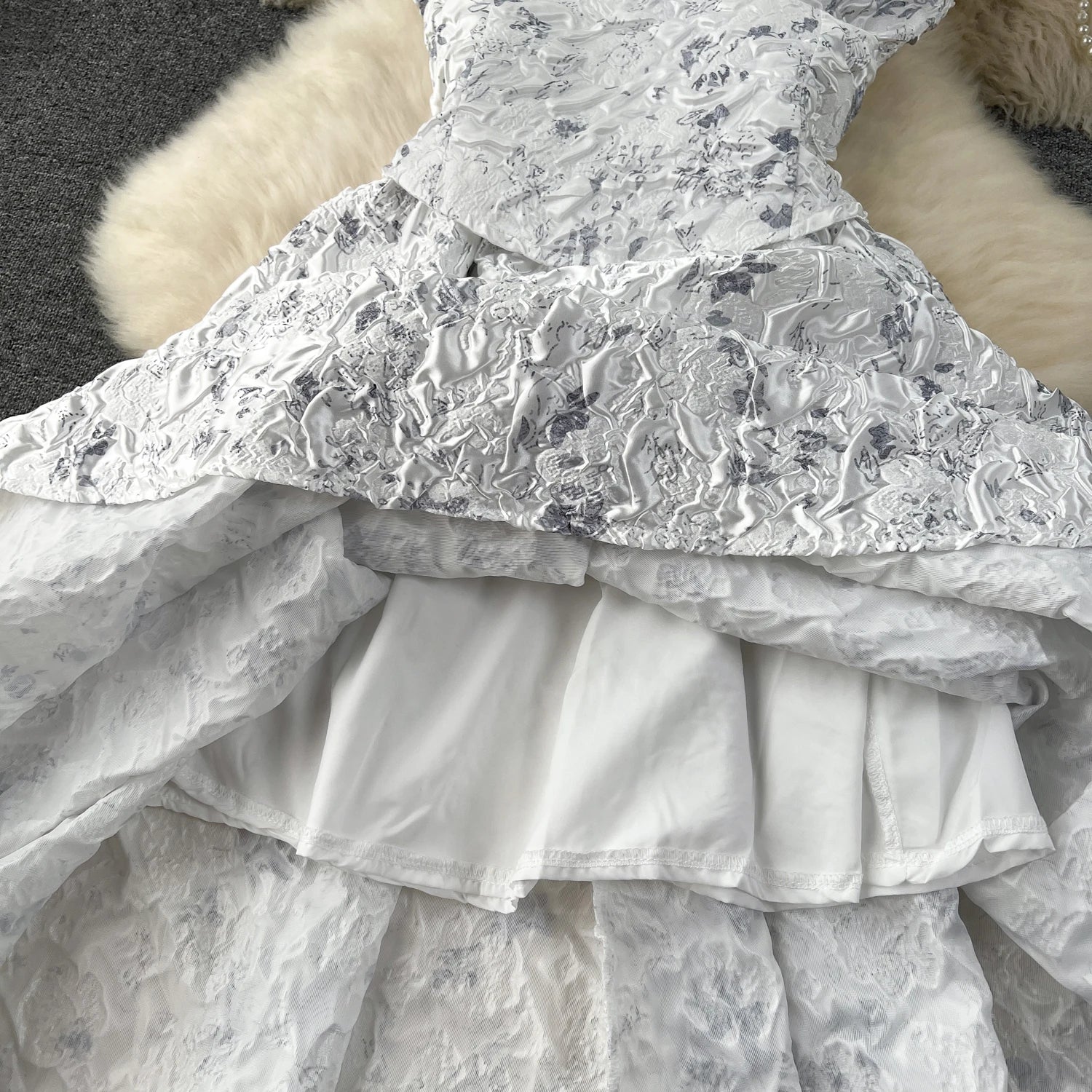 Women’s White Floral Jacquard Midi Dress | Elegant Vintage A-Line Party & Wedding Guest Dress