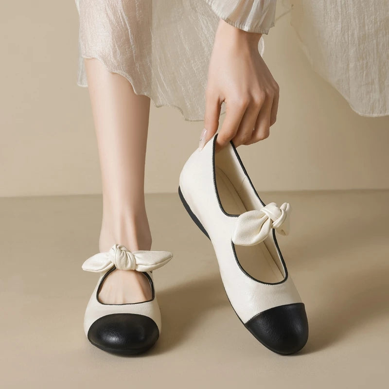 Women’s Bow Mary Jane Ballet Flats – Round Toe Slip-On Shoes for Casual, Office & Everyday Wear
