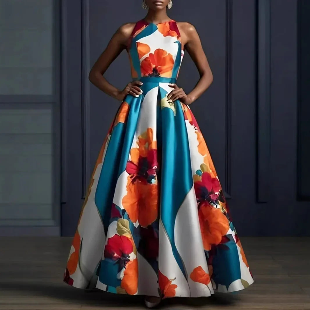 Floral A Line Maxi Dress Women | Halter Neck Elegant Evening Dress