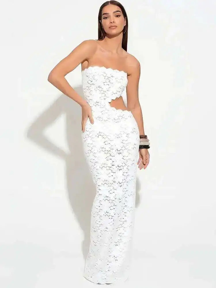 Strapless Lace Bodycon Maxi Dress Women | Cut Out Elegant Evening Dress