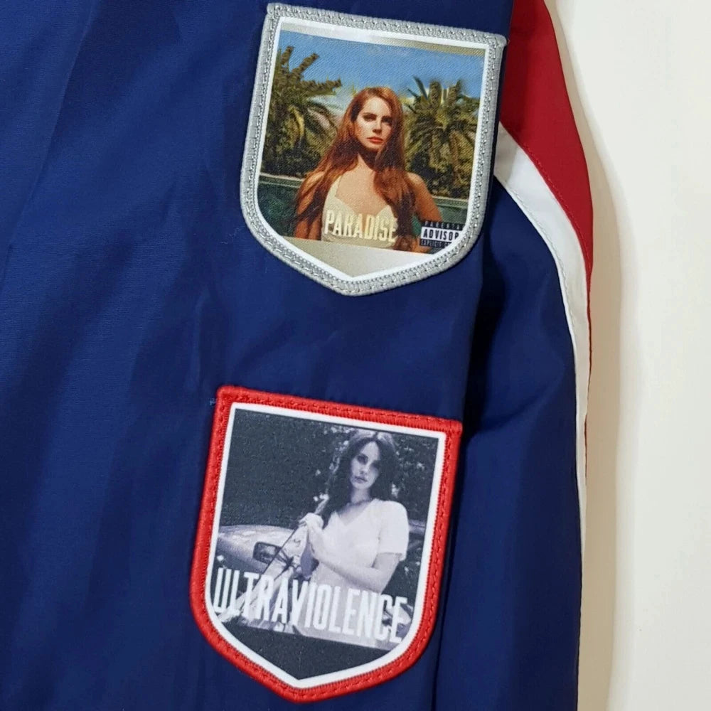 Women’s Vintage Patchwork Racing Jacket | Oversized Blue Motorsport Zip Up Streetwear Windbreaker
