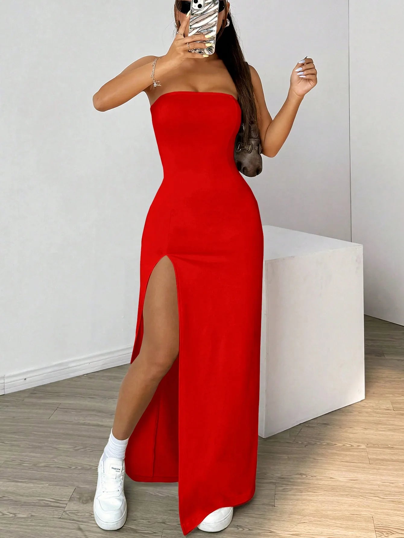 Strapless Maxi Dress | Bodycon Slit Evening Dress