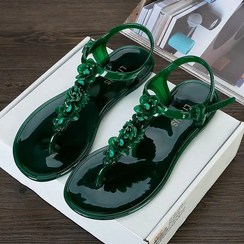 Women’s Floral Jelly Sandals – Waterproof Flat Slingback Sandals for Beach, Vacation & Summer Casual Wear