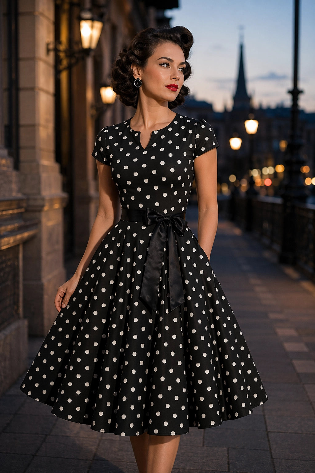 Vintage Polka Dot Midi Dress Women | Retro Fit and Flare Party Dress