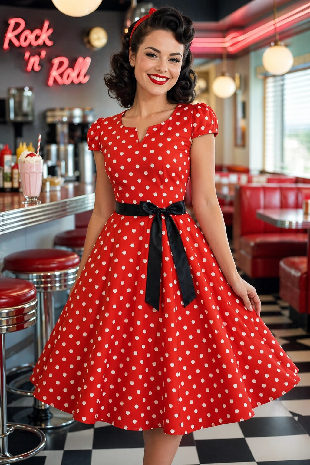 Vintage Polka Dot Midi Dress Women | Retro Fit and Flare Party Dress