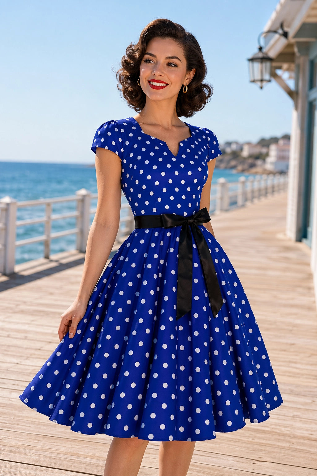 Vintage Polka Dot Midi Dress Women | Retro Fit and Flare Party Dress
