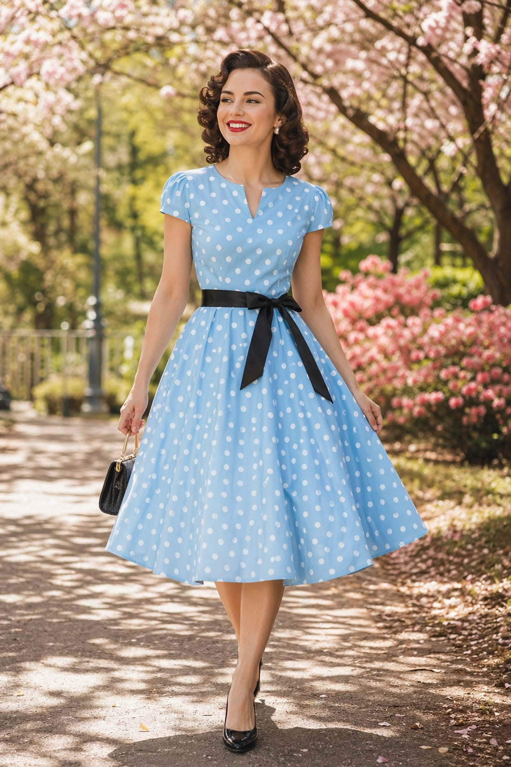 Vintage Polka Dot Midi Dress Women | Retro Fit and Flare Party Dress